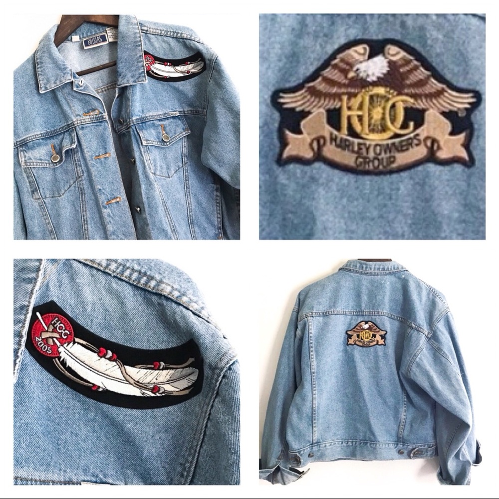 Vintage Jean Jacket- Harley Davidson Patch